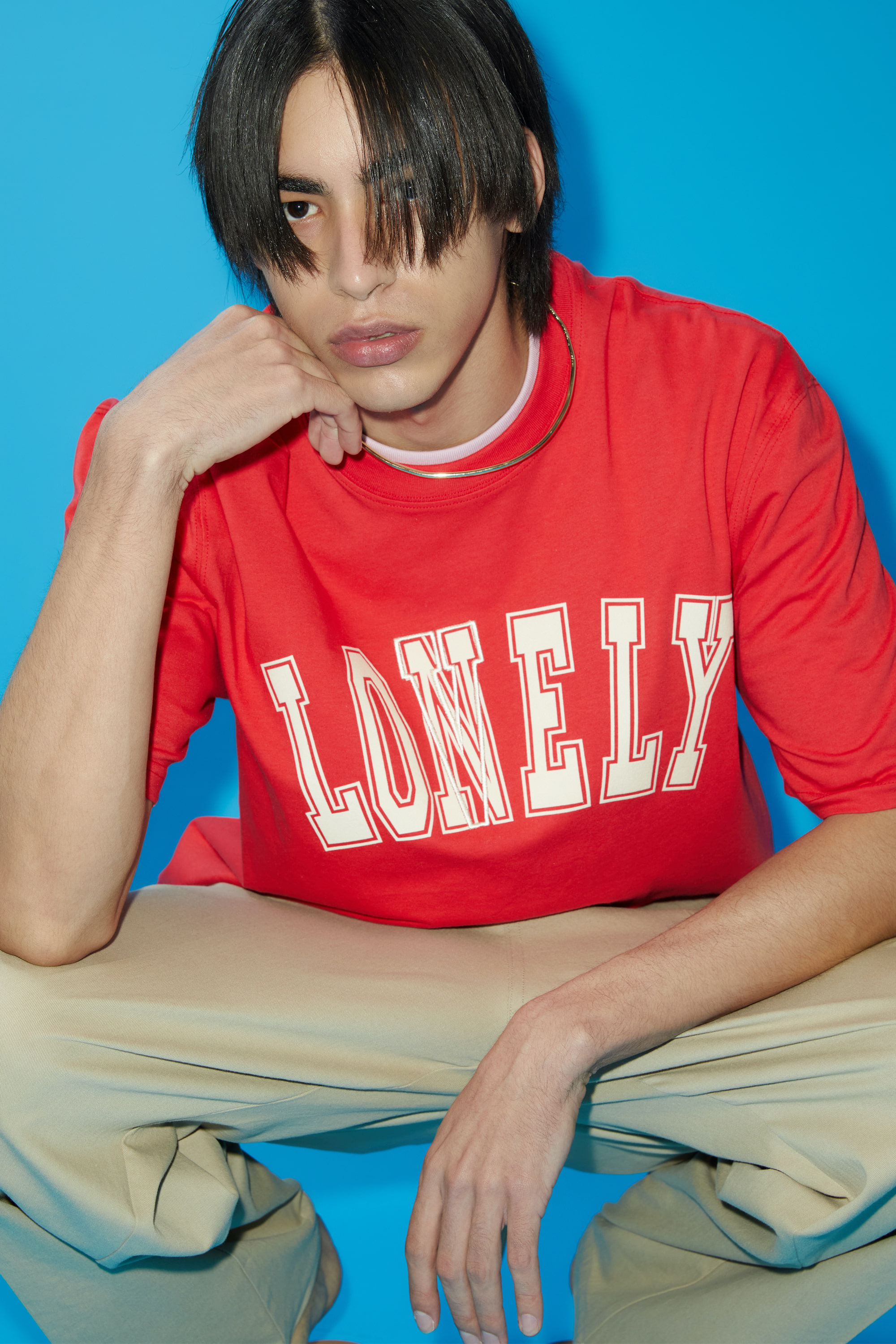 LONELY/LOVELY SHORT SLEEVE T SHIRT RED CREAM